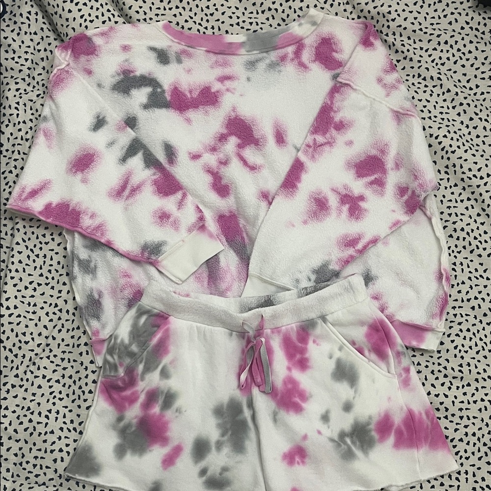 Free People Intimates Pink and Gray Tie-Dye Lounge Set